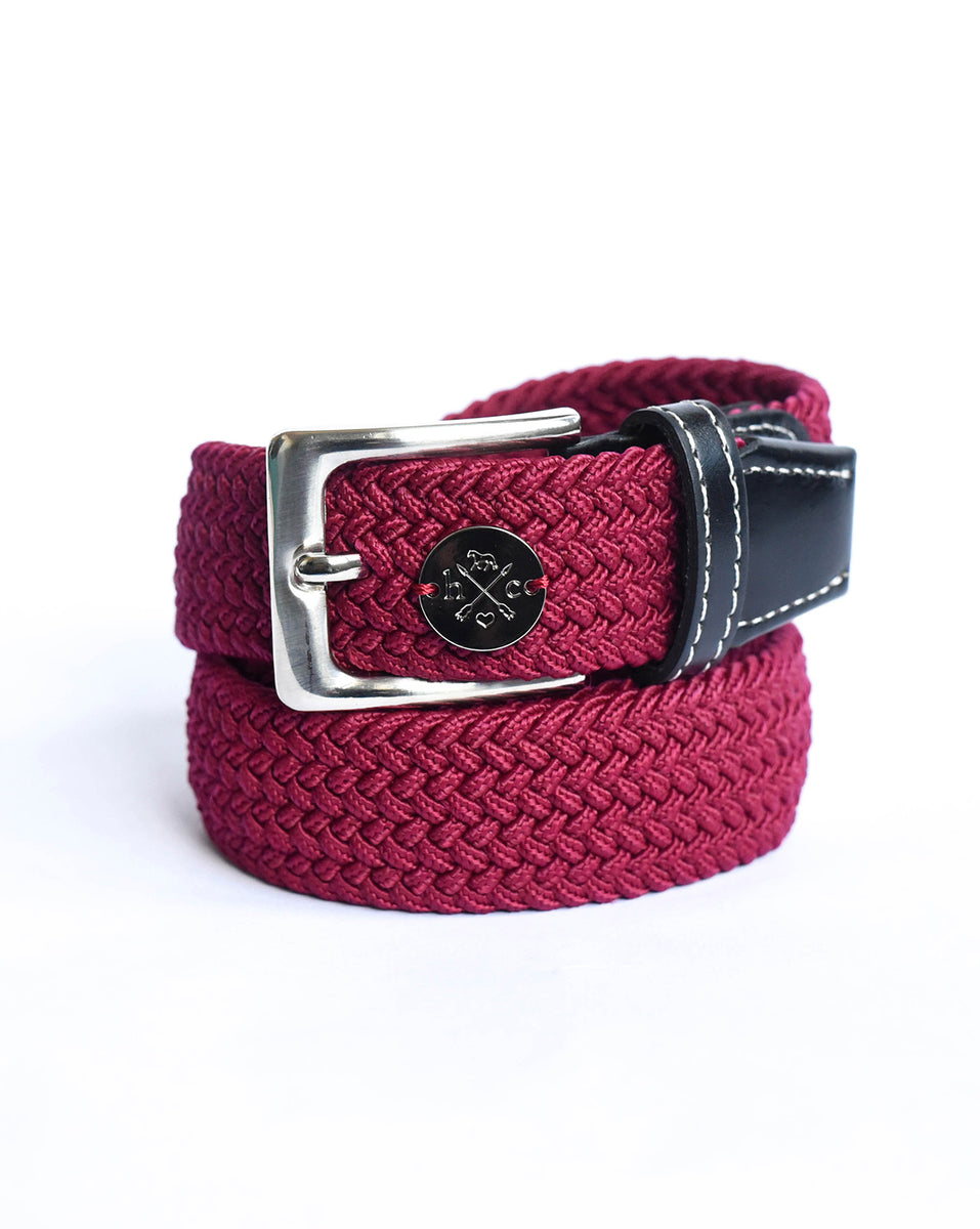 Oxblood Red Belt Red and Grey Belt Leather and Elastic Belt 